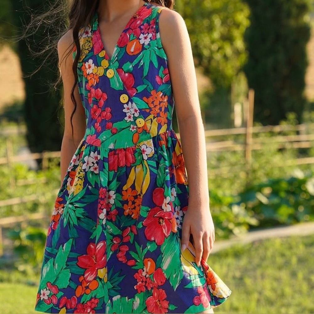 Vintage Bonnie Jean New York Floral Sleeveless Sun Dress